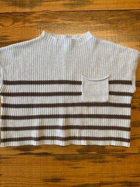 Miou Muse Striped Cropped Sweater Brown Cream Chunky Knit Size L
